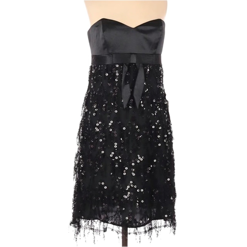 Vintage 90s Betsey Johnson Strapless Dress Women 8 Black Sequin Cocktail LBD